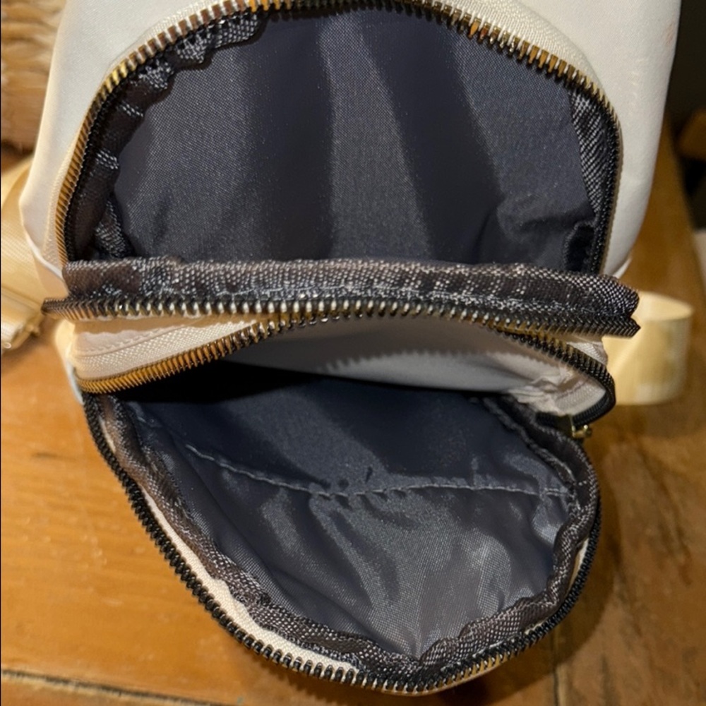 Cream Quilted crossbody Backpack with Diamond Pattern and Gold Accents - Picture 7 of 7